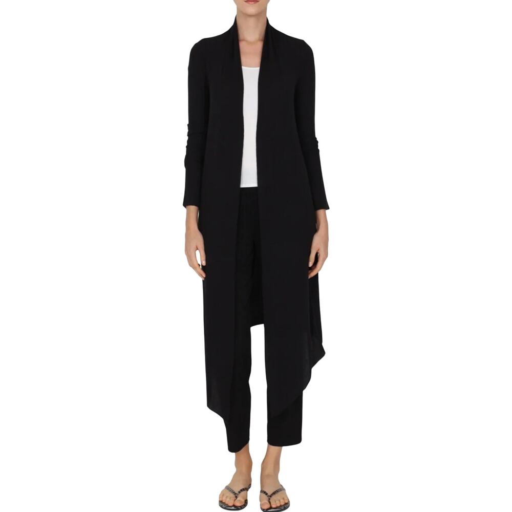 Marie France Van Damme Minimalist Long Silk Blend Michi Black Cardigan OS
